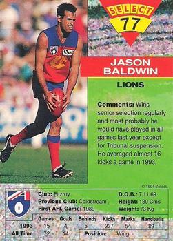 1994 Select AFL #77 Jason Baldwin Back